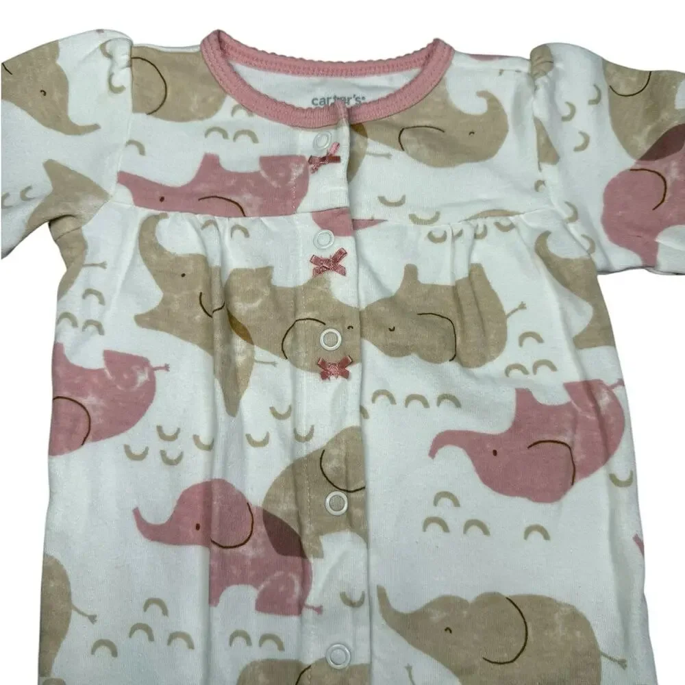 NWOT Carter's Footie Sleeper Pajamas Baby Girl Elephants White 9 Months